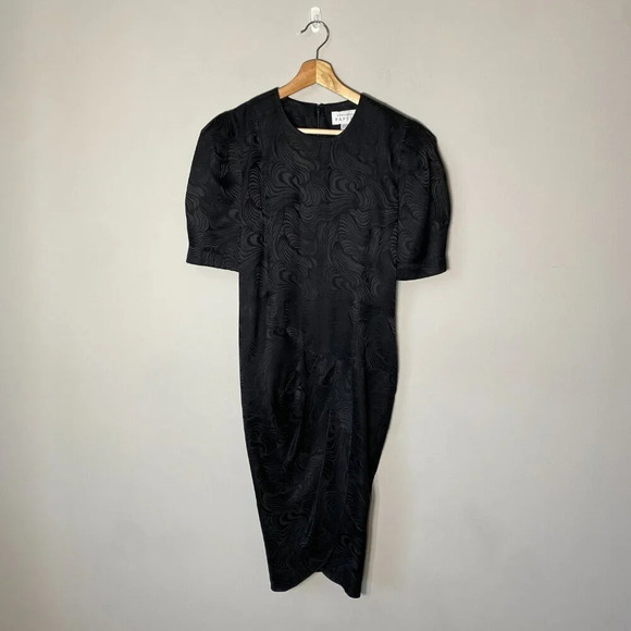 Adrianna Papell Women's Sz 6 Short Sleeve 100% Silk Patterned Sheath Dress Black - Picture 2 of 16